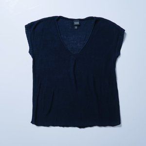 Eileen Fisher hemp short sleeve navy sweater Large